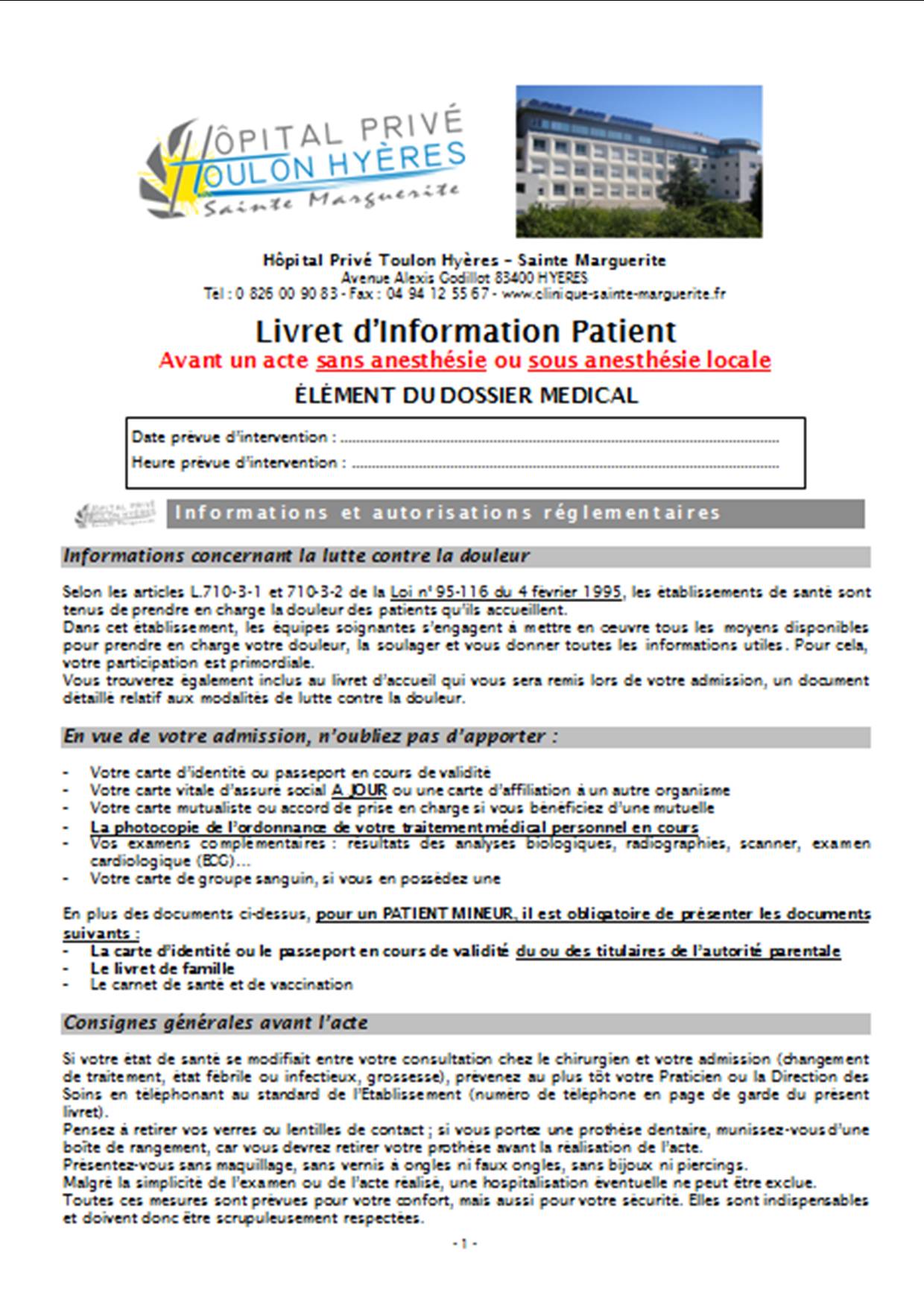 Livrets patient Hôpital privé Toulon Hyères Sainte Marguerite