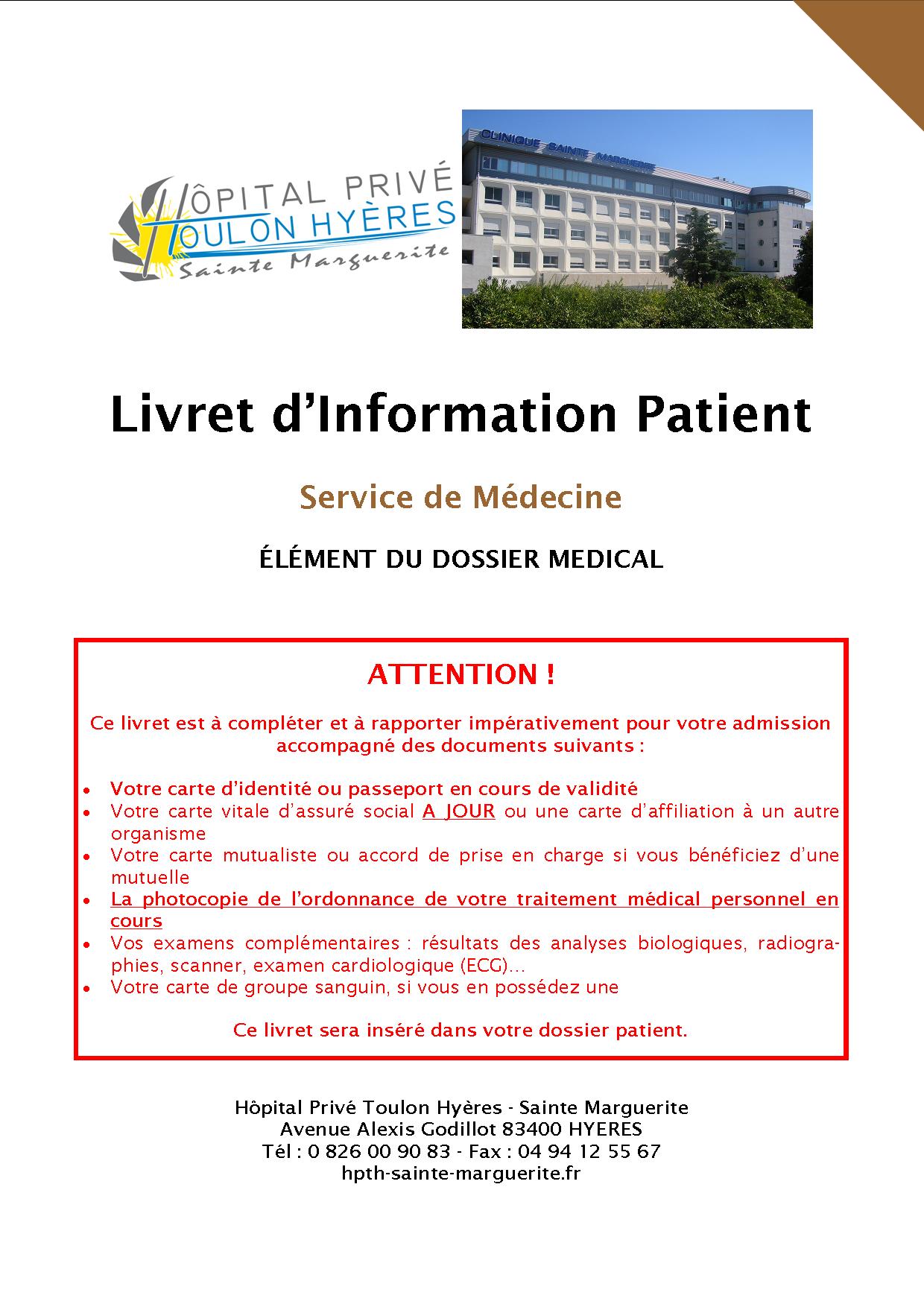 Livrets patient Hôpital privé Toulon Hyères Sainte Marguerite